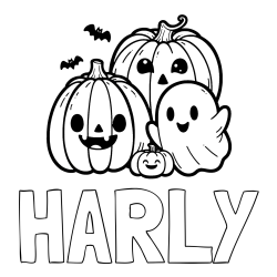 Online Created Coloring Page - HARLY Coloring Page and Halloween Pumpkin and Ghost Coloring Page