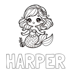 Online Created Coloring Page - HARPER Coloring Page and Coloring Page of a Charming Mermaid