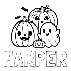 Online Created Coloring Page - HARPER Coloring Page and Halloween Pumpkin and Ghost Coloring Page