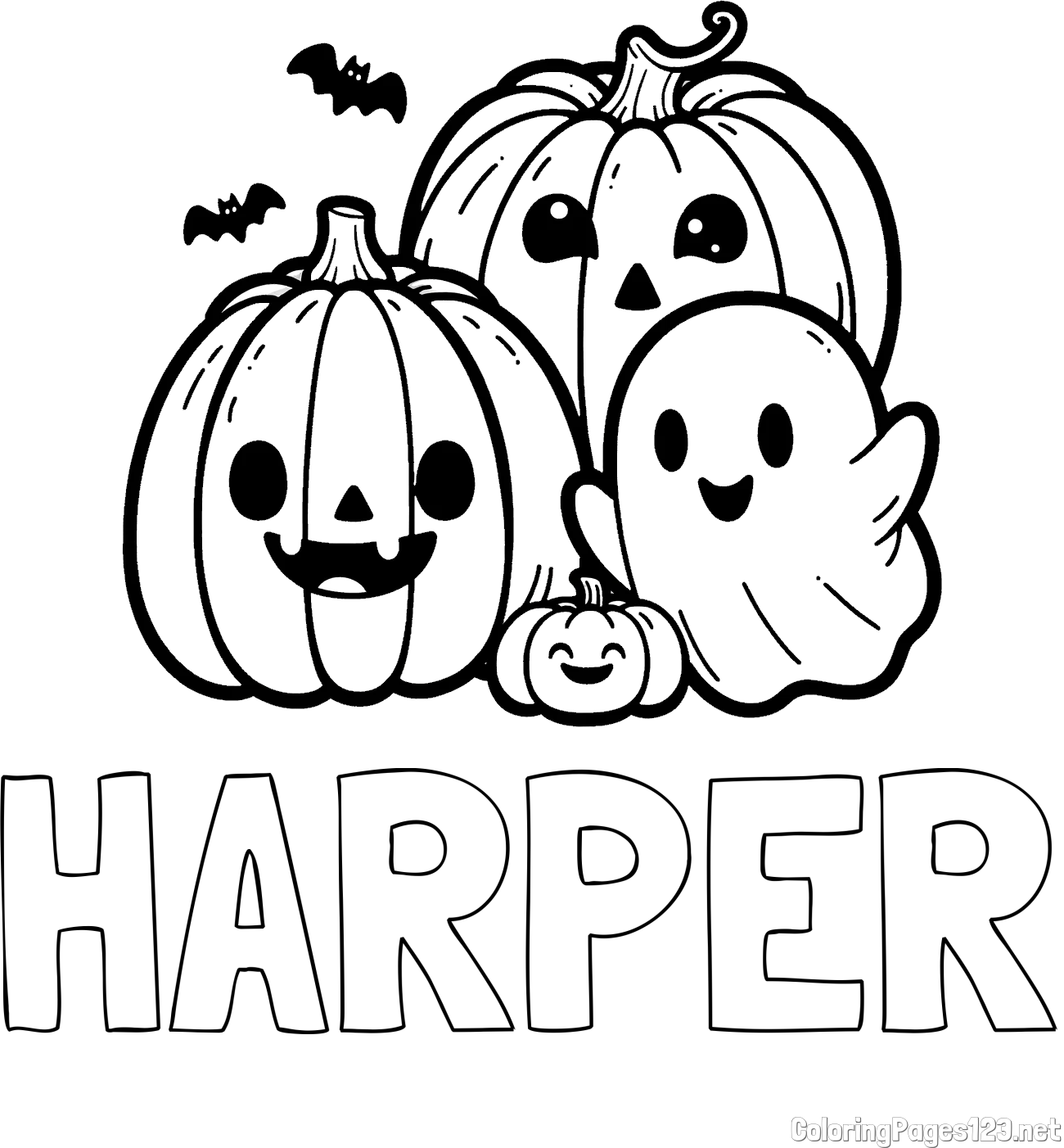 HARPER Coloring Page and Halloween Pumpkin and Ghost Coloring Page
