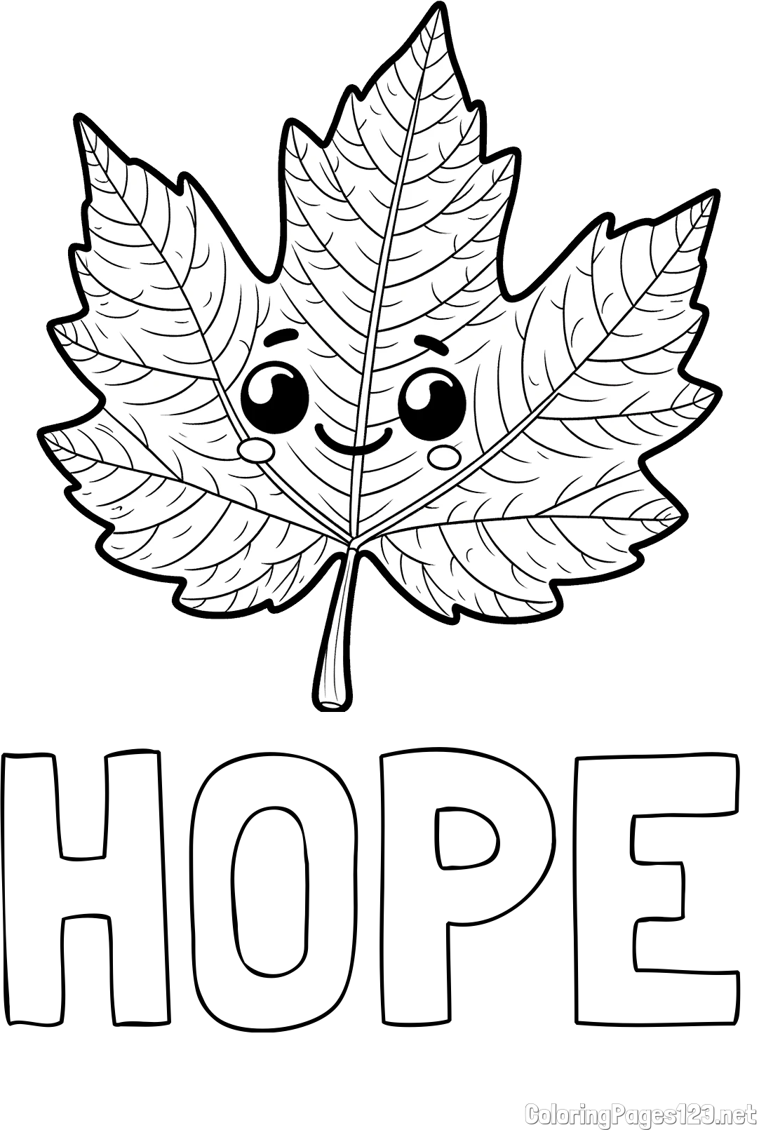 HOPE Coloring Page and Smiling Leaf Coloring Page for Kids