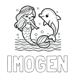 Online Created Coloring Page - IMOGEN Coloring Page and Coloring Page of a Cute Mermaid Dancing with a Dolphin