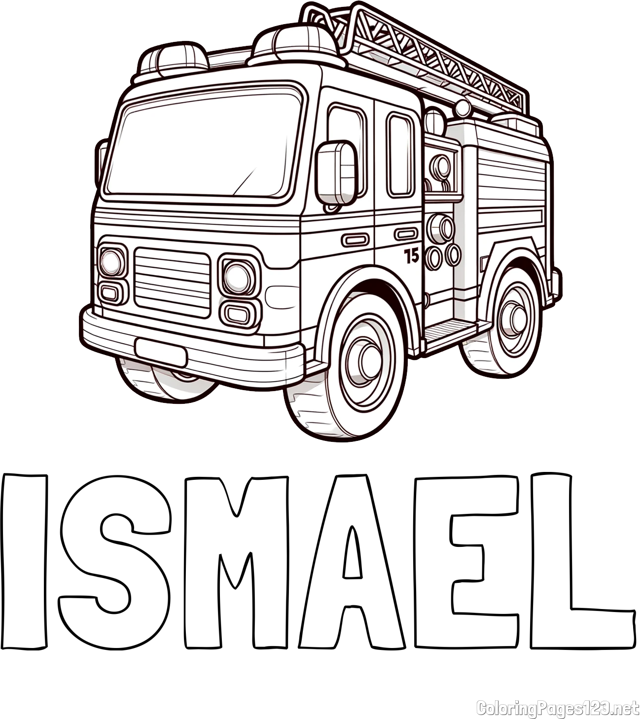 ISMAEL Coloring Page and Free Coloring Page of a Fire Truck