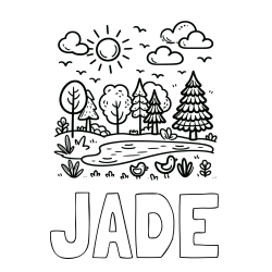JADE Coloring Page and Summer Coloring Page - Pond, Ducks and Forest