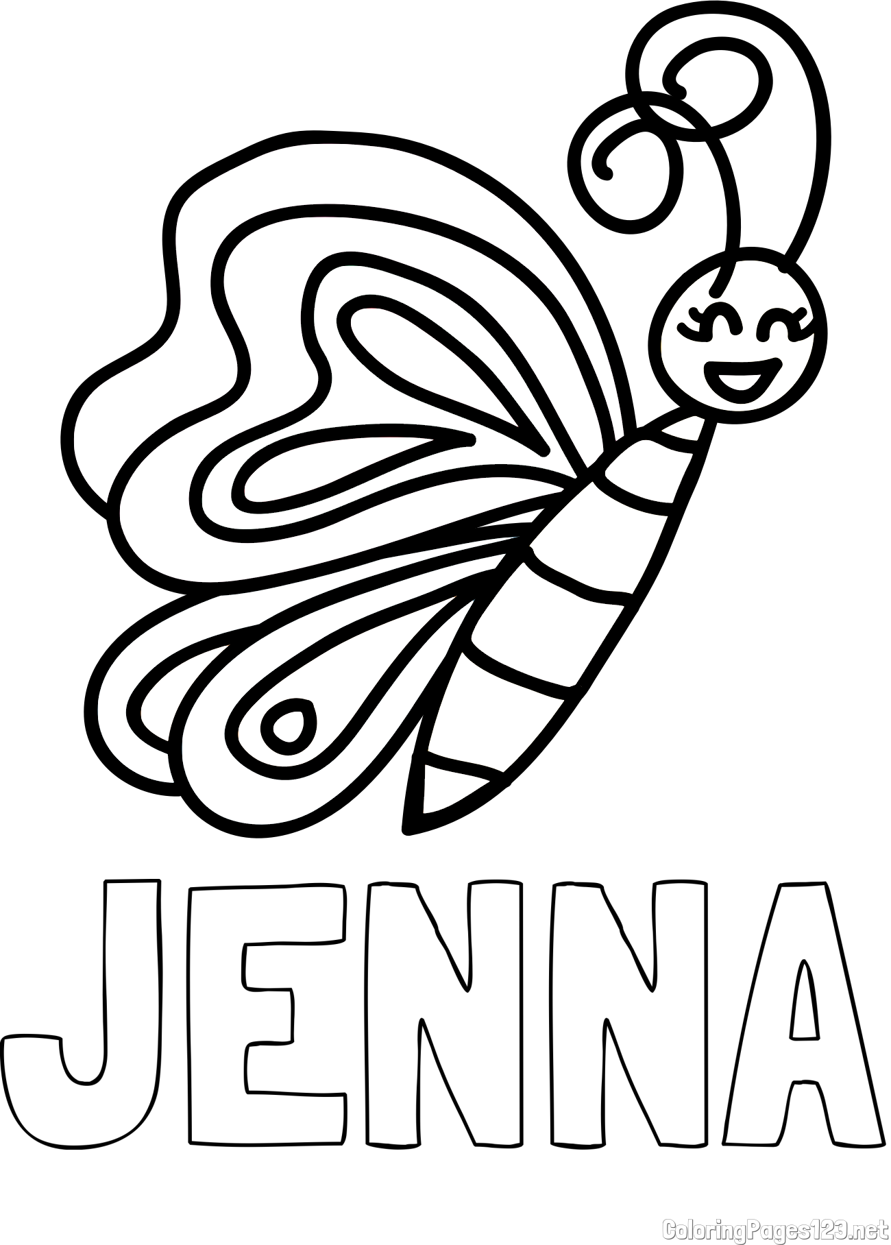 JENNA Coloring Page and Simple Butterfly Coloring Page
