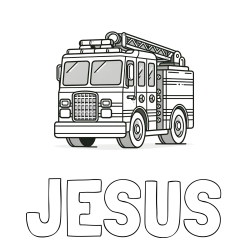 Online Created Coloring Page - JESUS Coloring Page and Coloring Page of a Big Fire Truck
