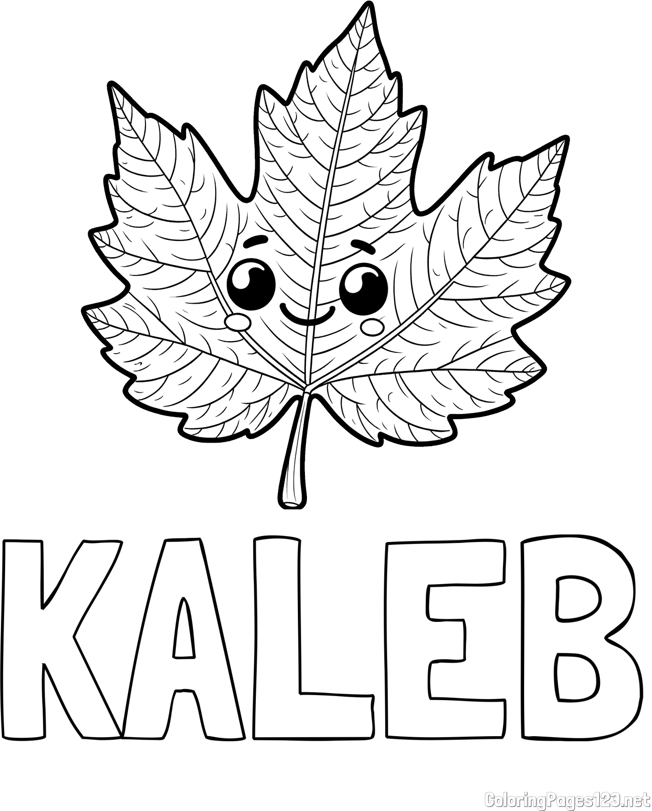 KALEB Coloring Page and Smiling Leaf Coloring Page for Kids