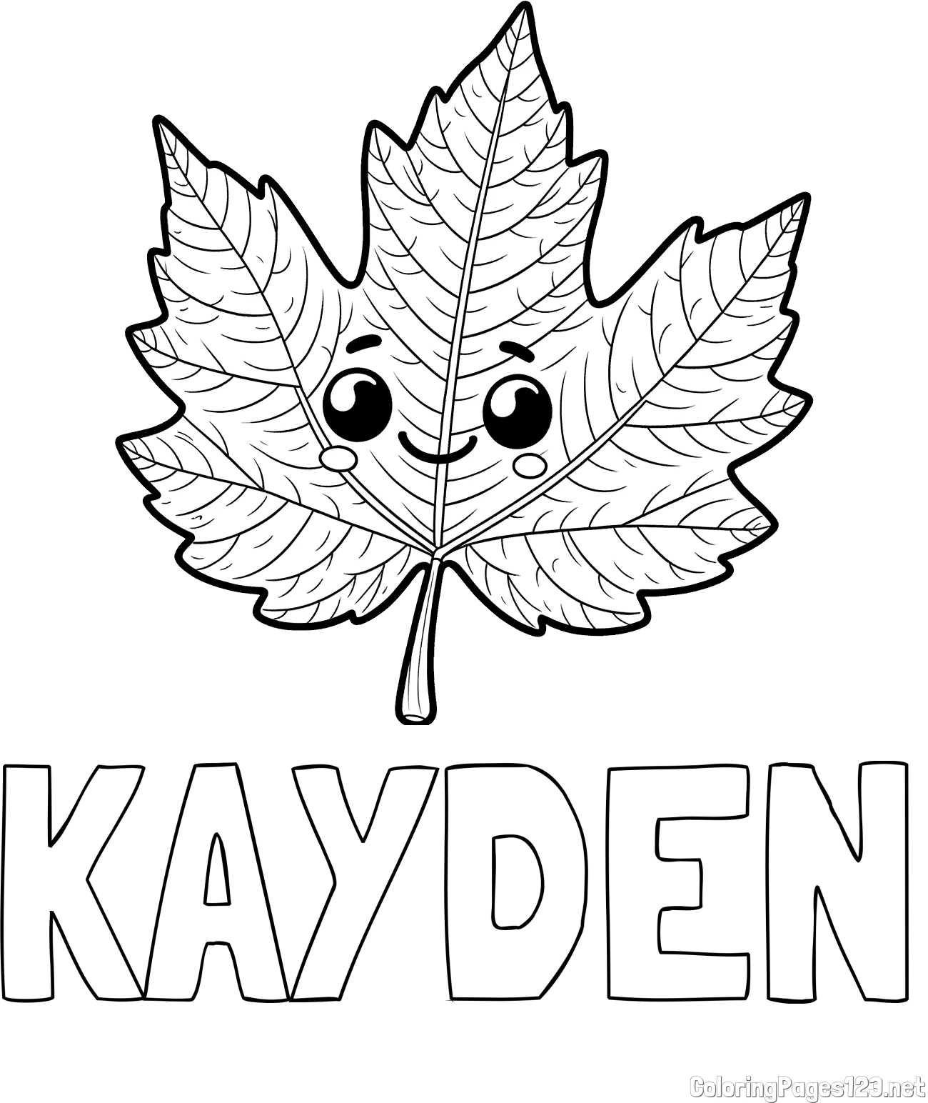 KAYDEN Coloring Page and Smiling Leaf Coloring Page for Kids