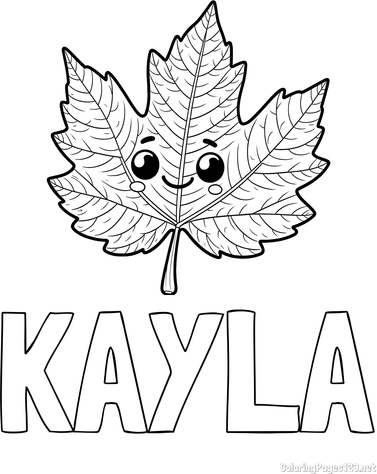 KAYLA Coloring Page and Smiling Leaf Coloring Page for Kids
