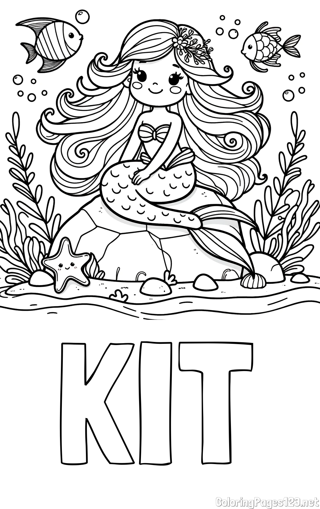 KIT Coloring Page and Coloring Page of a Cute Little Mermaid