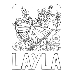 Online Created Coloring Page - LAYLA Coloring Page and Butterfly on Flower Coloring Page