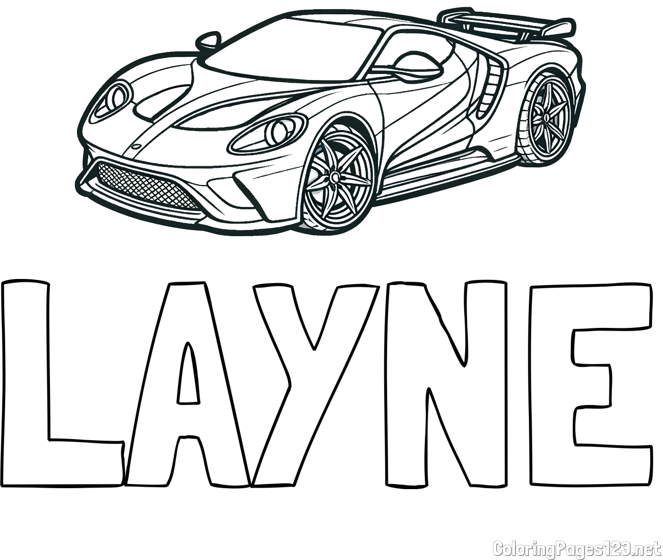 LAYNE Coloring Page and Coloring Page of a Fast Sport's Car