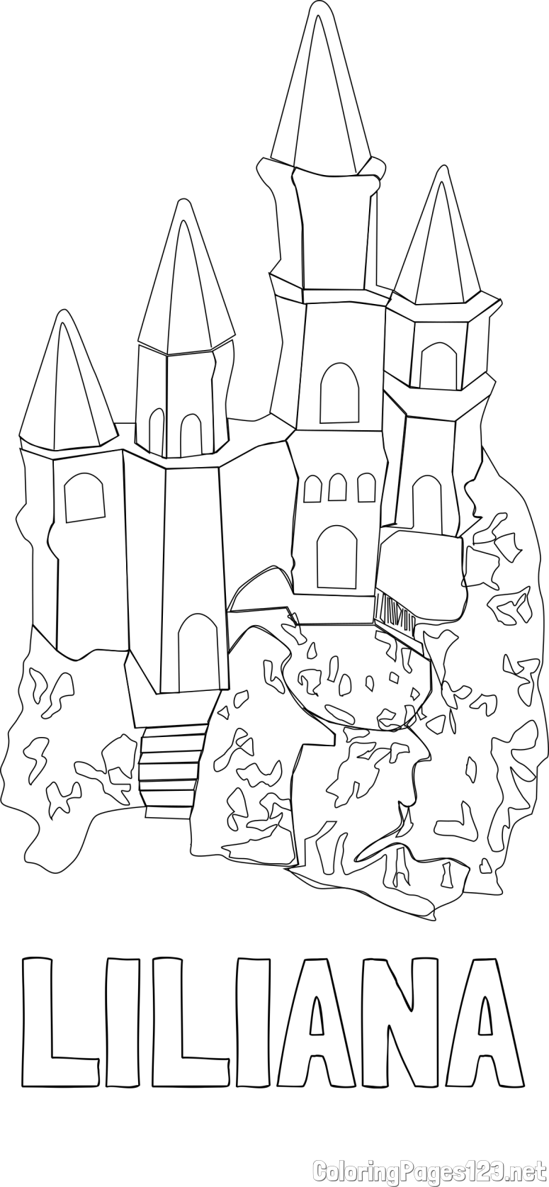 LILIANA Coloring Page and Abstract Castle Coloring Page - Simple Yet Detailed
