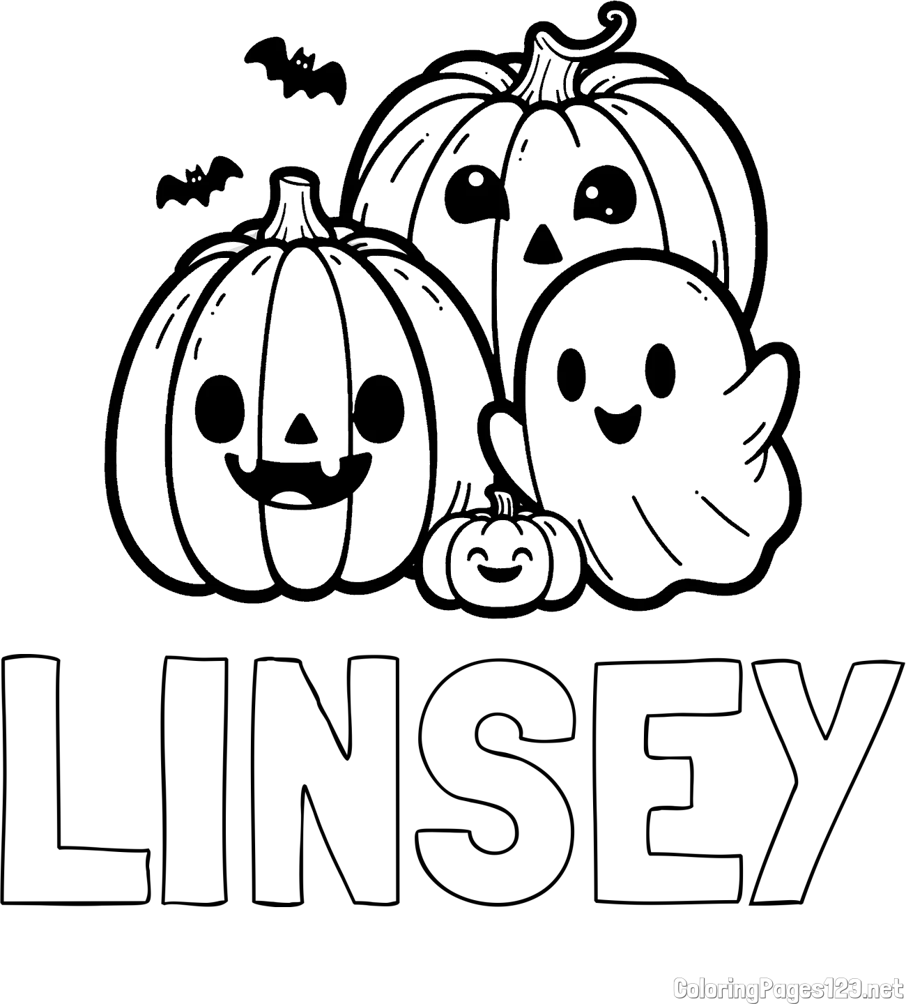 LINSEY Coloring Page and Halloween Pumpkin and Ghost Coloring Page