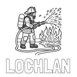 Online Created Coloring Page - LOCHLAN Coloring Page and A coloring page of a firefighter and a big fire