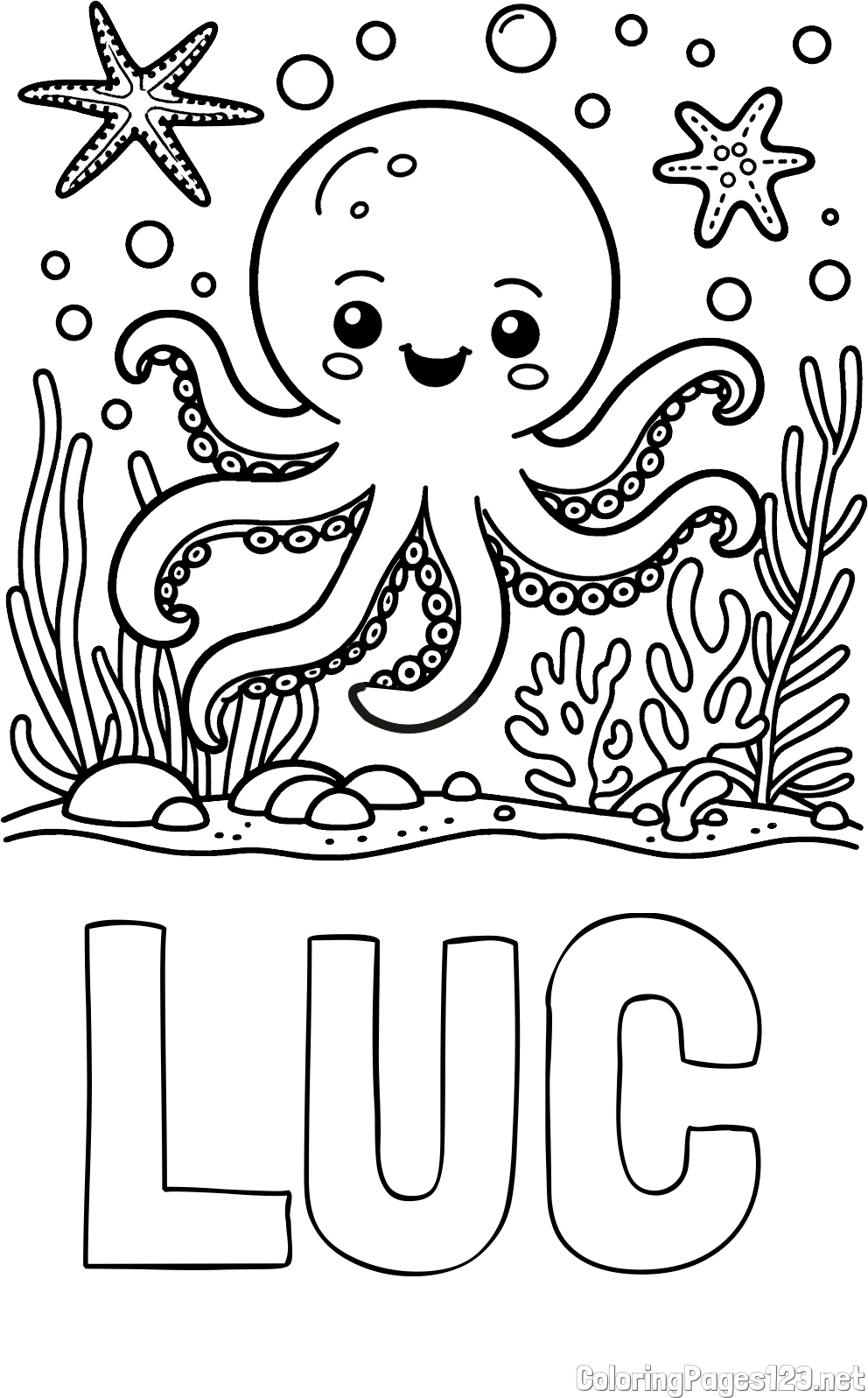 LUC Coloring Page and Coloring Page of a Cute Octopus in the Ocean