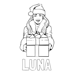 Online Created Coloring Page - LUNA Coloring Page and Coloring Page of a Woman with a Christmas Present
