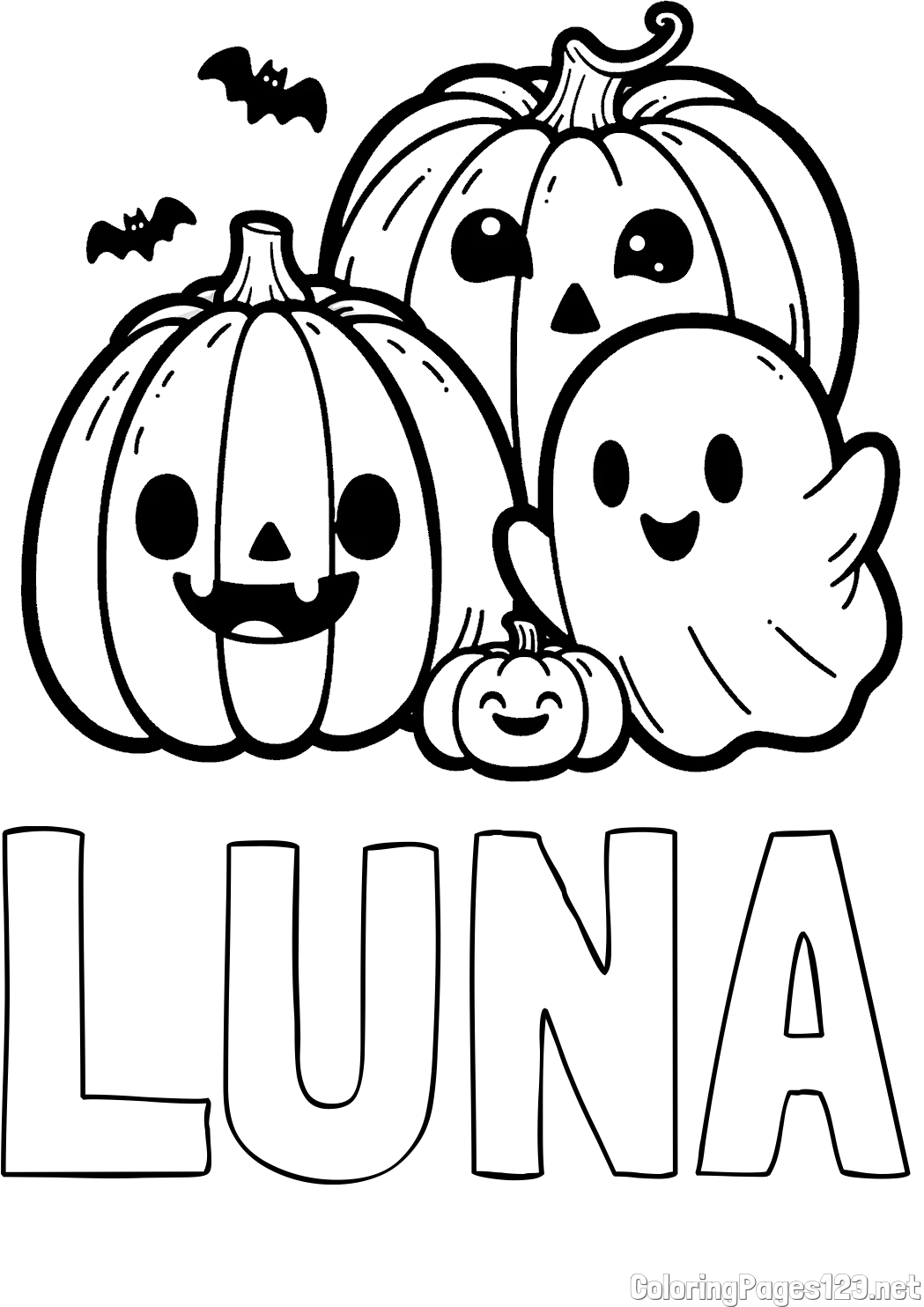 LUNA Coloring Page and Halloween Pumpkin and Ghost Coloring Page