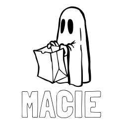 Online Created Coloring Page - MACIE Coloring Page and Ghost with a Candy Bag Coloring Page
