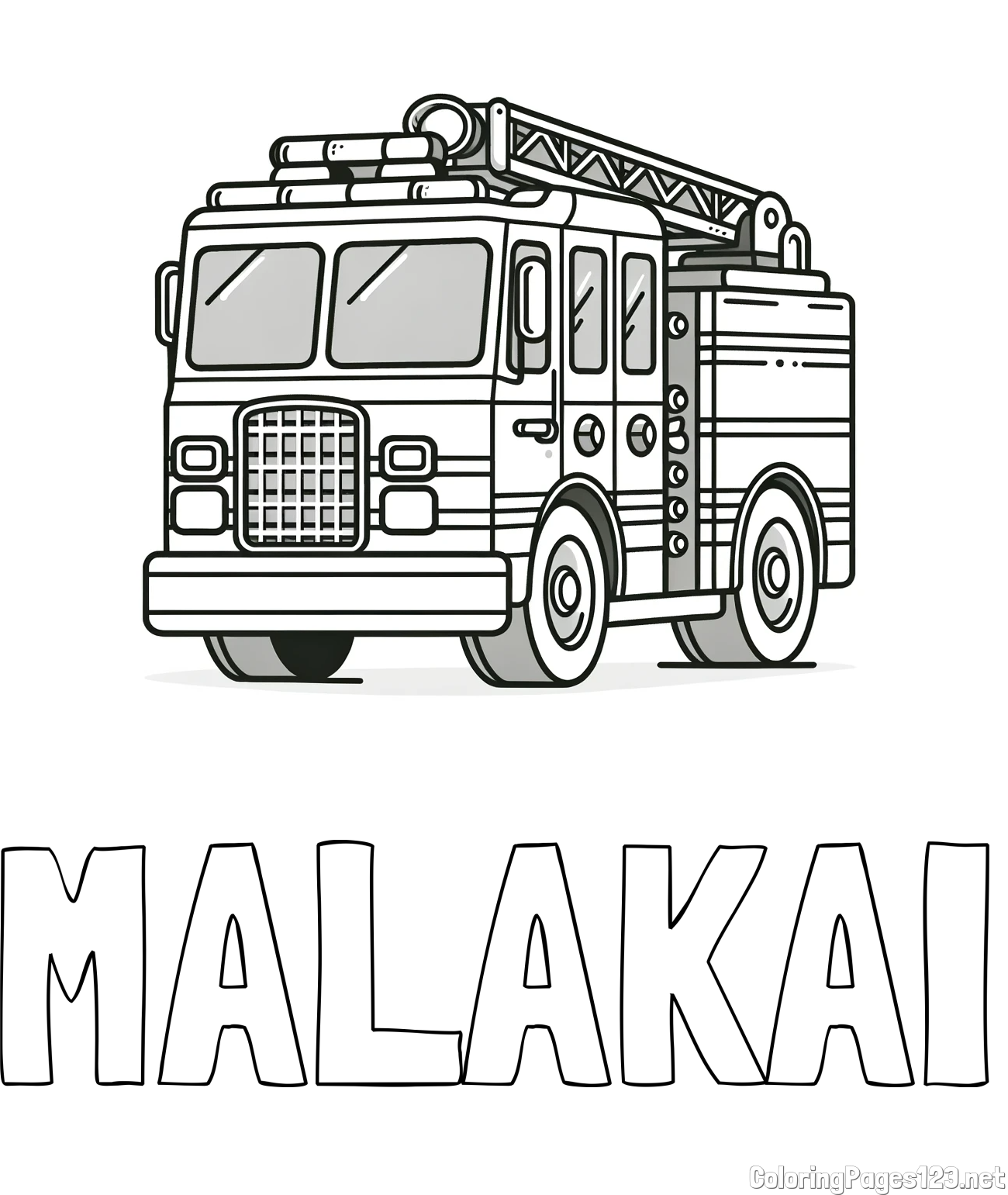 MALAKAI Coloring Page and Coloring Page of a Big Fire Truck