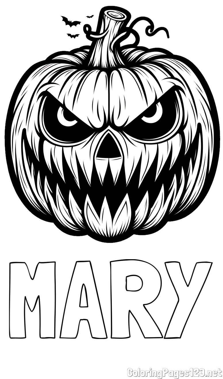 MARY Coloring Page and Evil Pumpkin Face Coloring Page