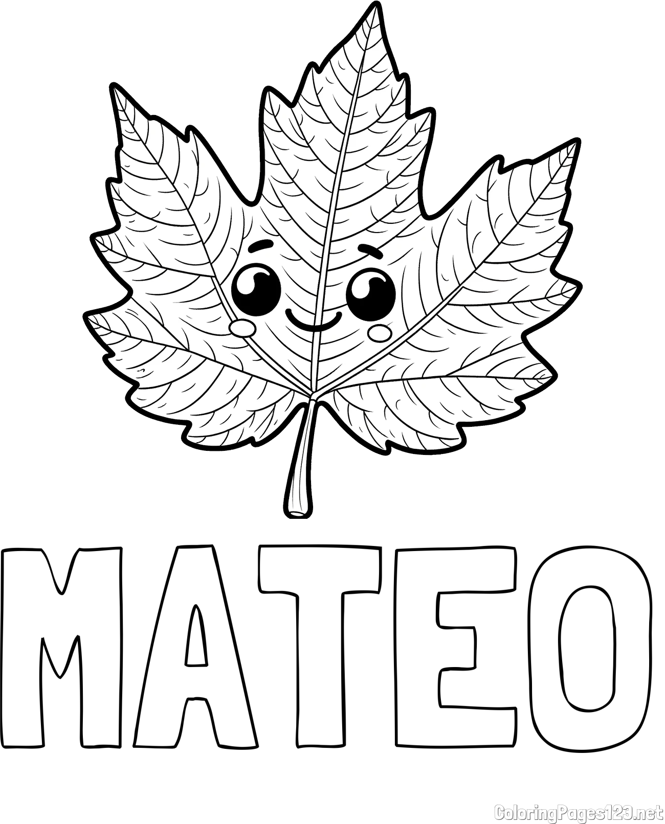 MATEO Coloring Page and Smiling Leaf Coloring Page for Kids