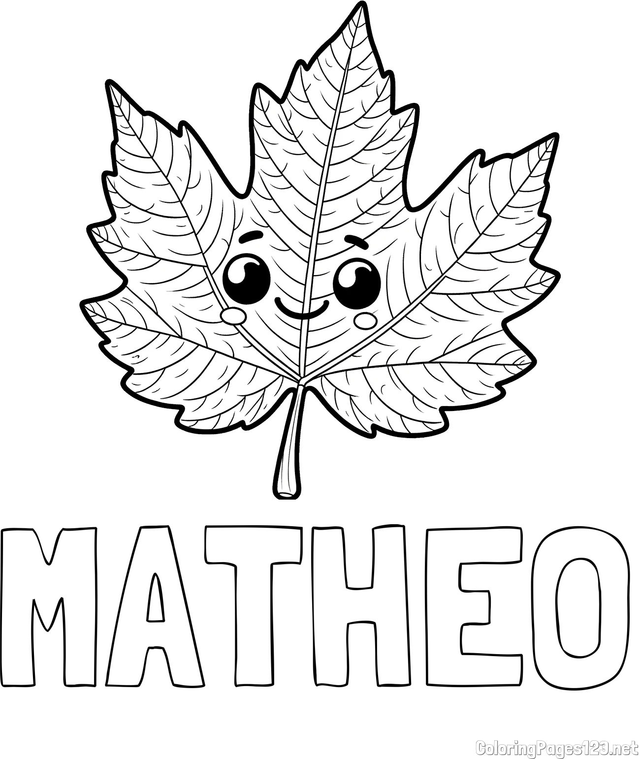 MATHEO Coloring Page and Smiling Leaf Coloring Page for Kids