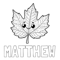 Online Created Coloring Page - MATTHEW Coloring Page and Smiling Leaf Coloring Page for Kids