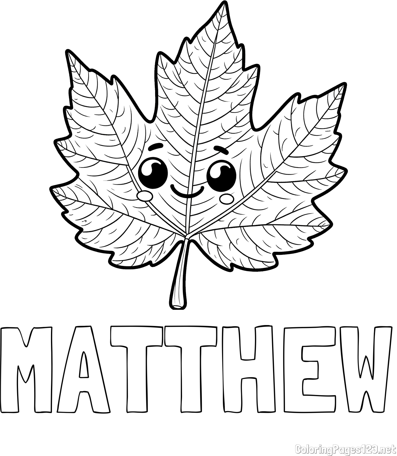 MATTHEW Coloring Page and Smiling Leaf Coloring Page for Kids