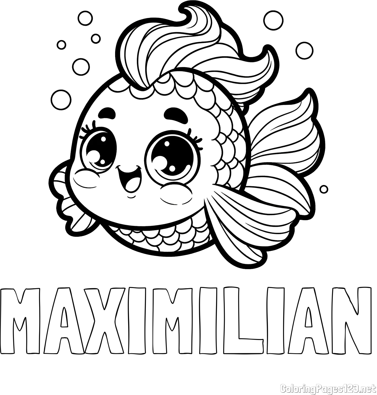 MAXIMILIAN Coloring Page and Coloring Page of a Fish with Lots of Fins