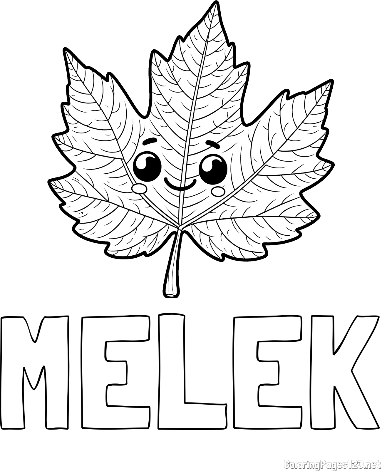 MELEK Coloring Page and Smiling Leaf Coloring Page for Kids