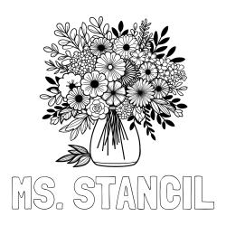 Online Created Coloring Page - MS. STANCIL Coloring Page and Flower Bouquet Coloring Page