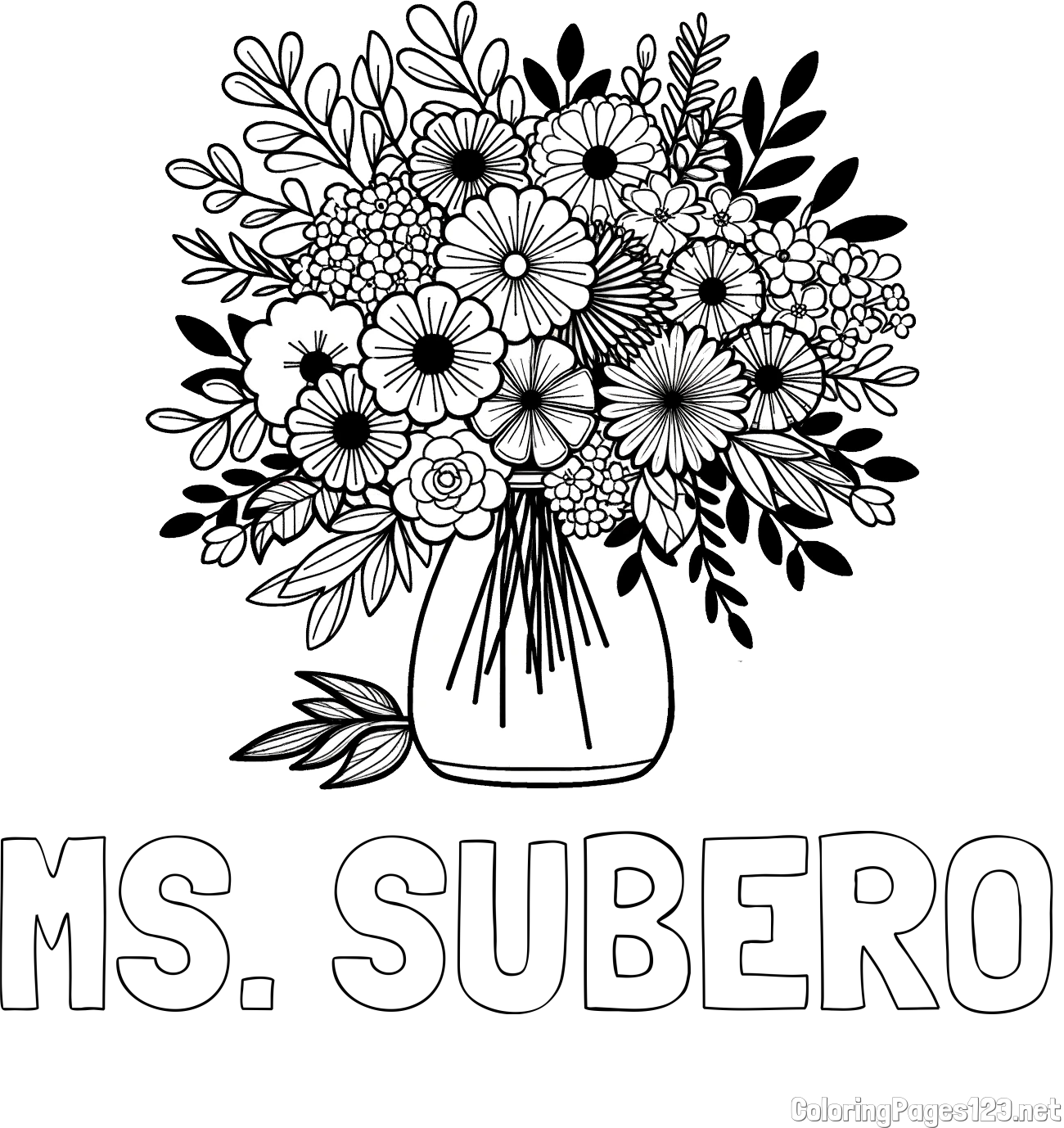 MS. SUBERO Coloring Page and Flower Bouquet Coloring Page