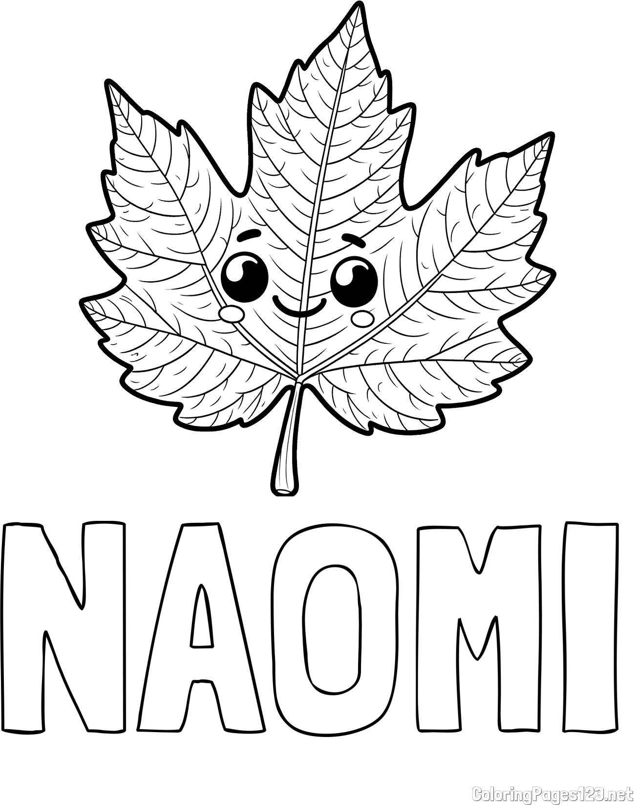 NAOMI Coloring Page and Smiling Leaf Coloring Page for Kids