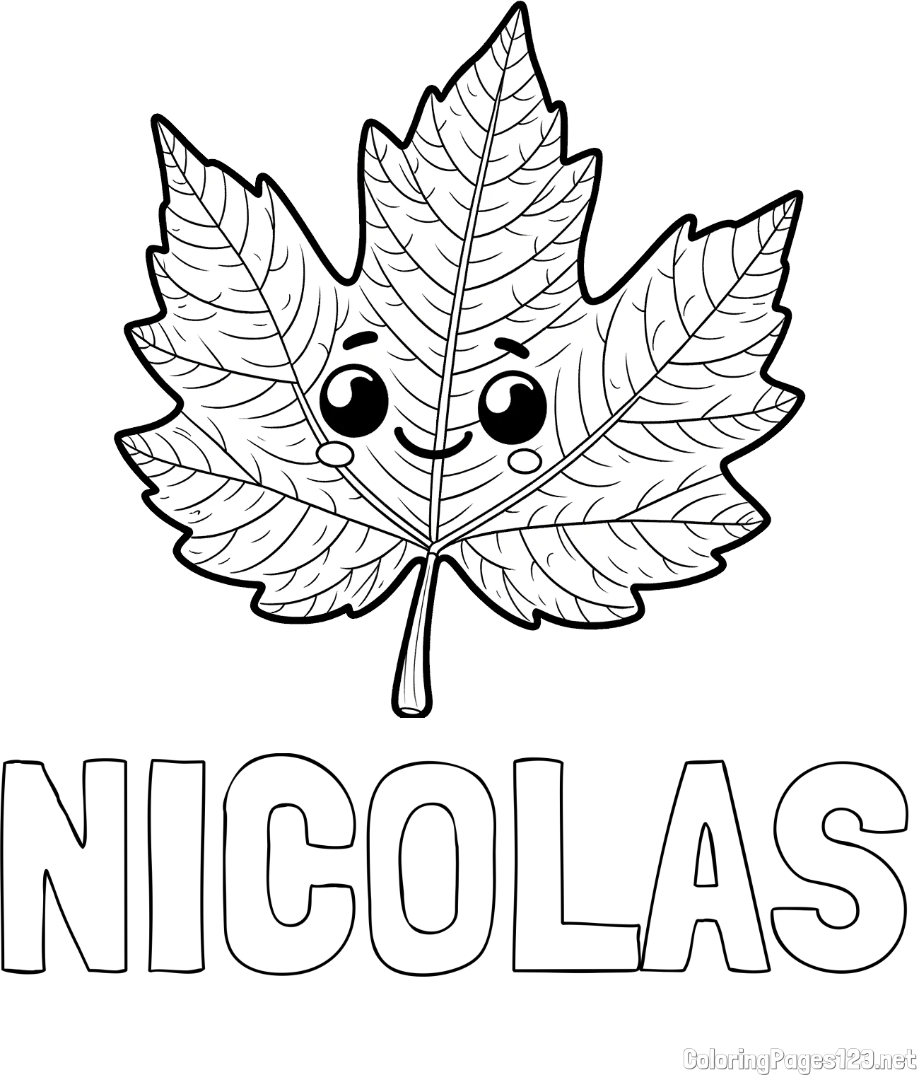 NICOLAS Coloring Page and Smiling Leaf Coloring Page for Kids