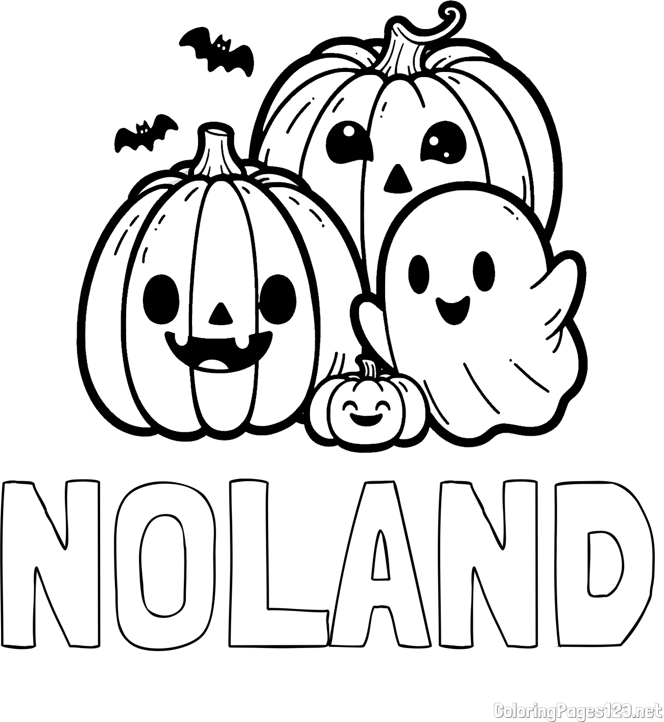 NOLAND Coloring Page and Halloween Pumpkin and Ghost Coloring Page