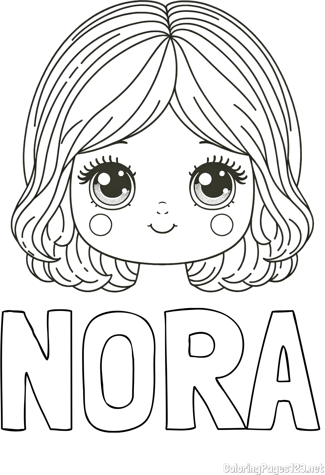 NORA Coloring Page and Cute Girl Face Coloring Page