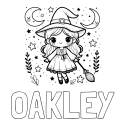 Online Created Coloring Page - OAKLEY Coloring Page and Coloring Book of a Cute Witch