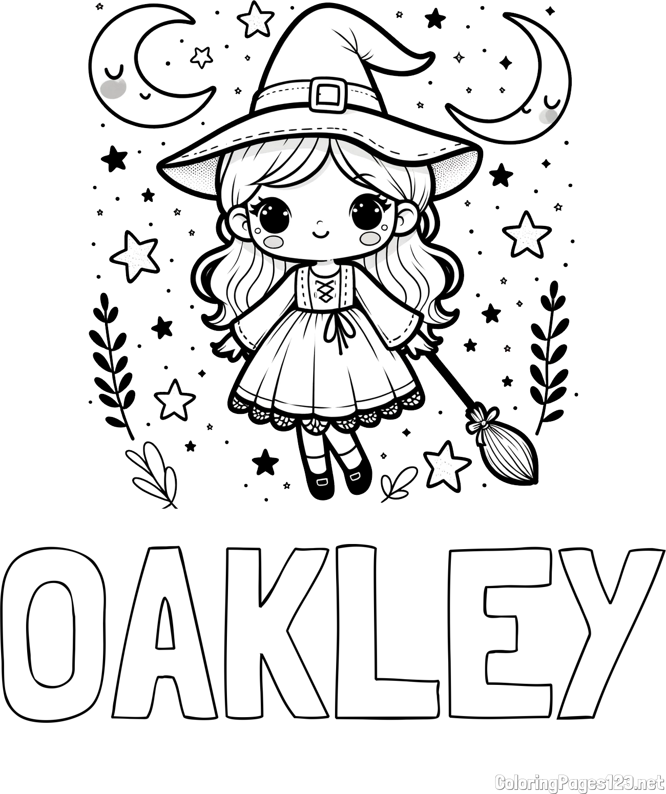 OAKLEY Coloring Page and Coloring Book of a Cute Witch