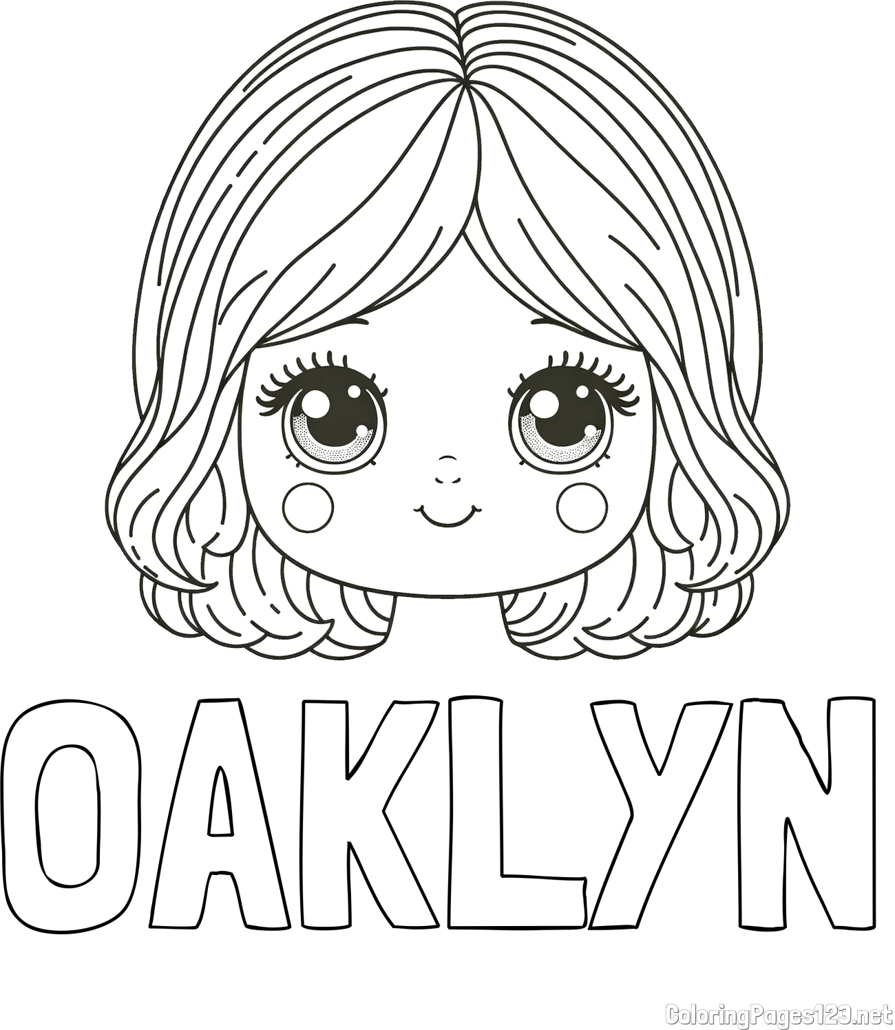 OAKLYN Coloring Page and Cute Girl Face Coloring Page