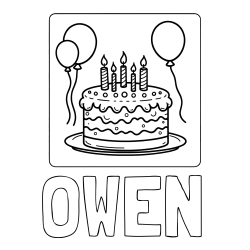 Online Created Coloring Page - OWEN Coloring Page and 5th Birthday Cake Coloring Page