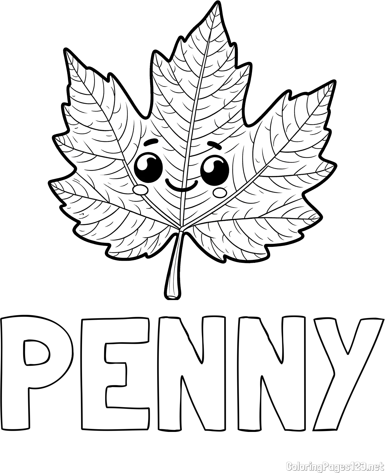 PENNY Coloring Page and Smiling Leaf Coloring Page for Kids