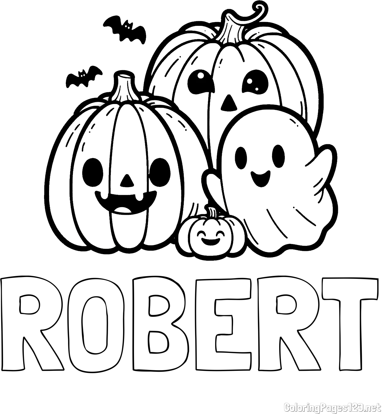 ROBERT Coloring Page and Halloween Pumpkin and Ghost Coloring Page
