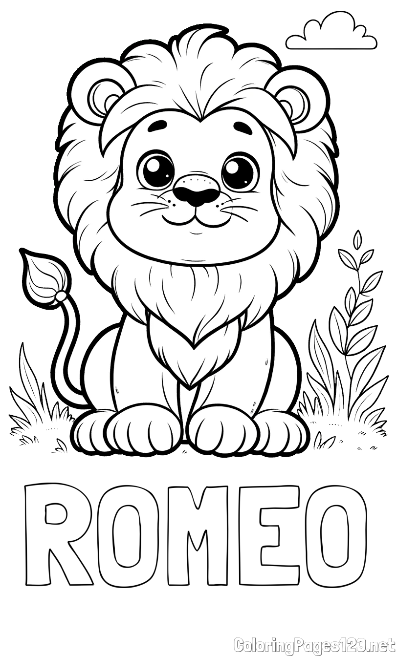 ROMEO Coloring Page and Cute Baby Lion Coloring Page