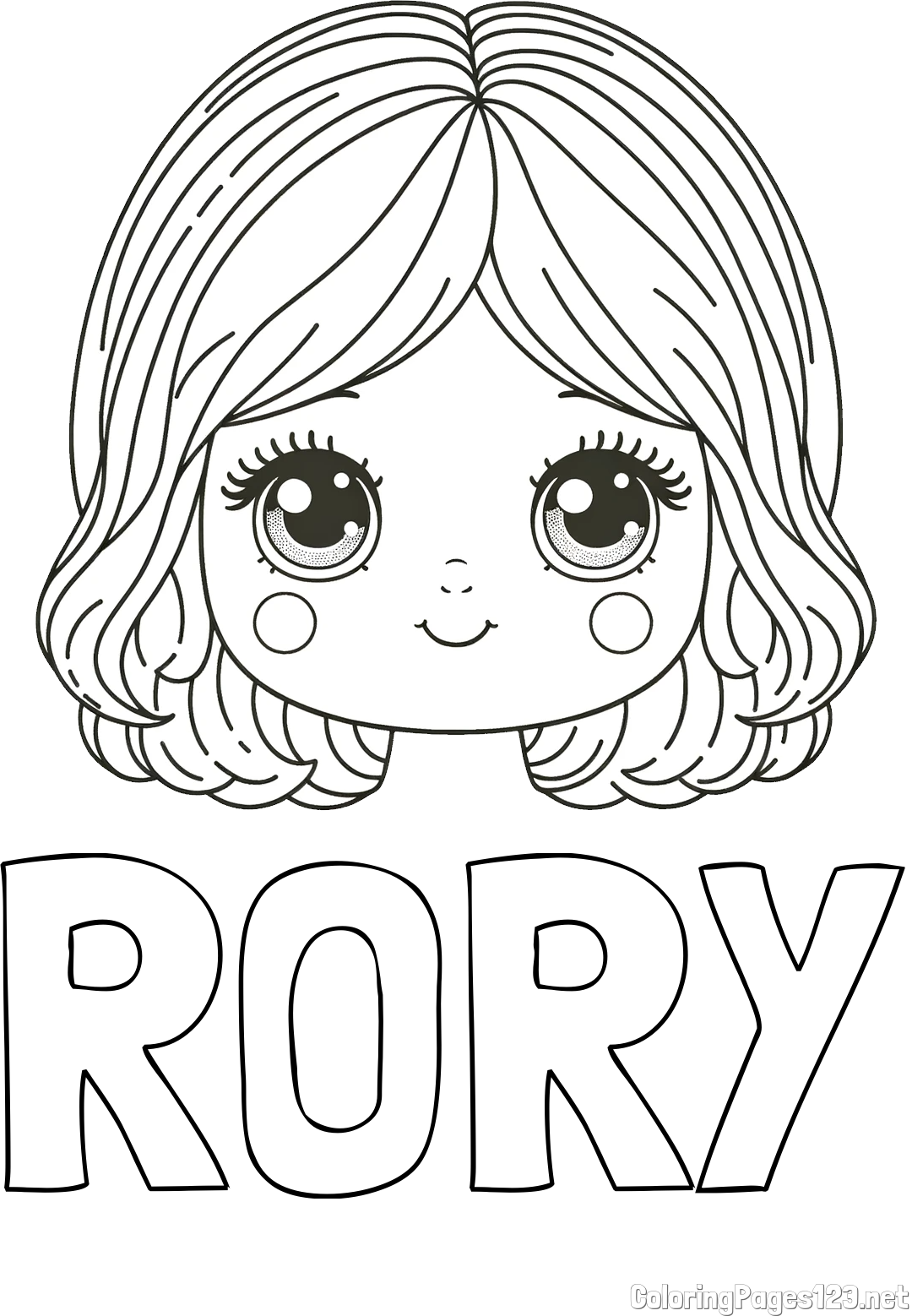RORY Coloring Page and Cute Girl Face Coloring Page