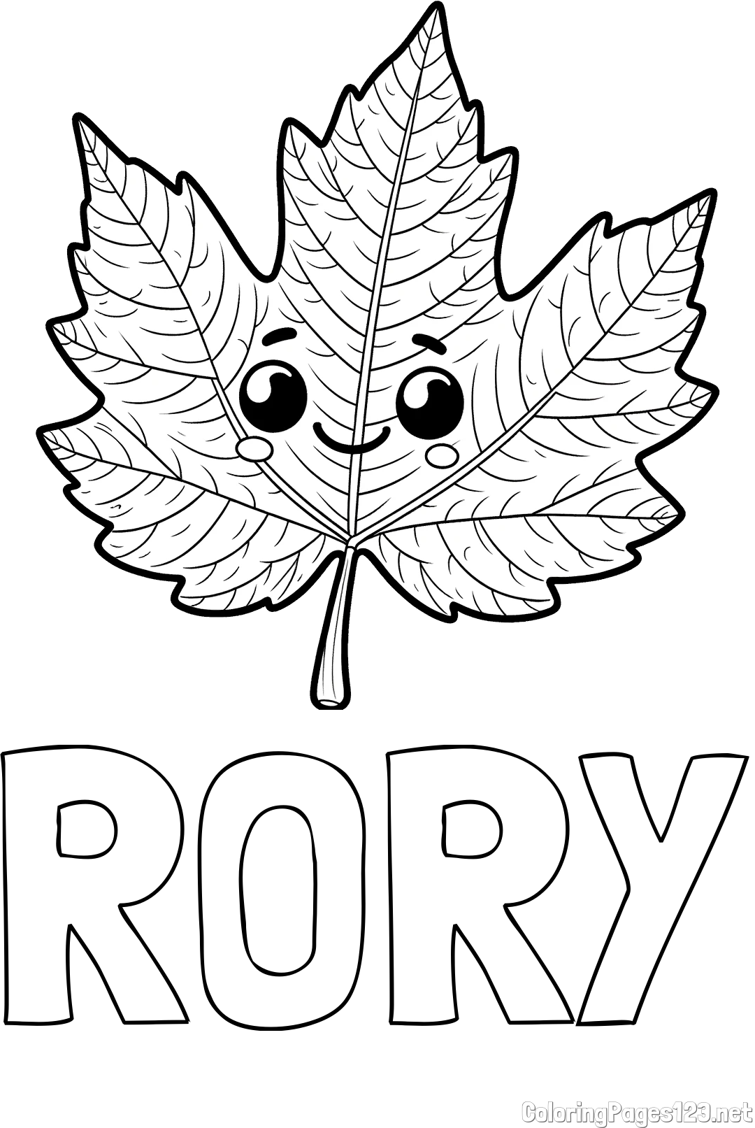 RORY Coloring Page and Smiling Leaf Coloring Page for Kids