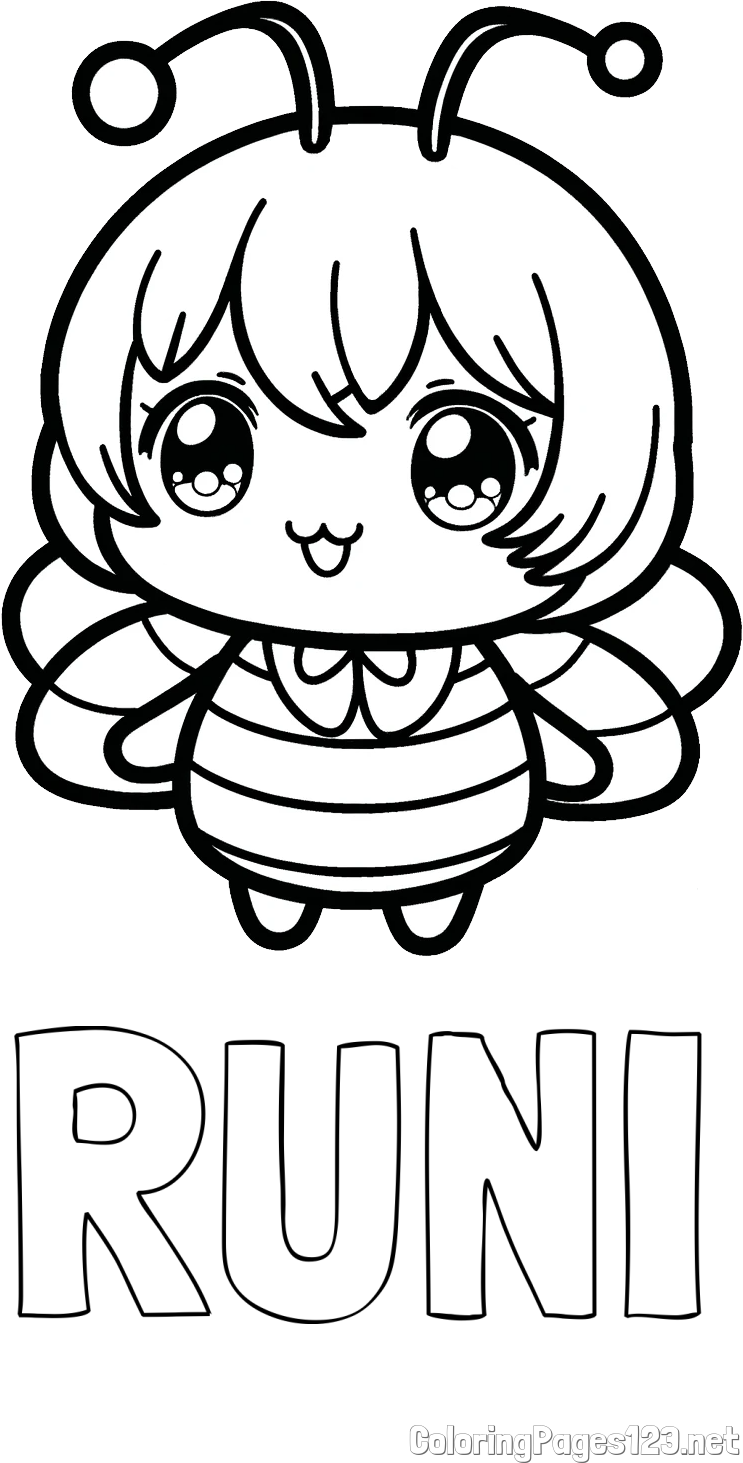 RUNI Coloring Page and Anime-Style Bee Coloring Page