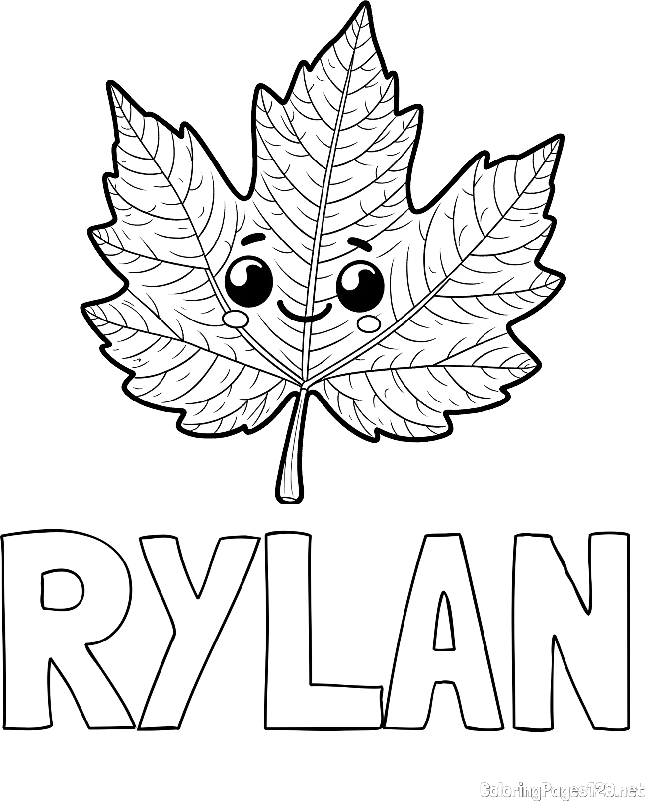 RYLAN Coloring Page and Smiling Leaf Coloring Page for Kids