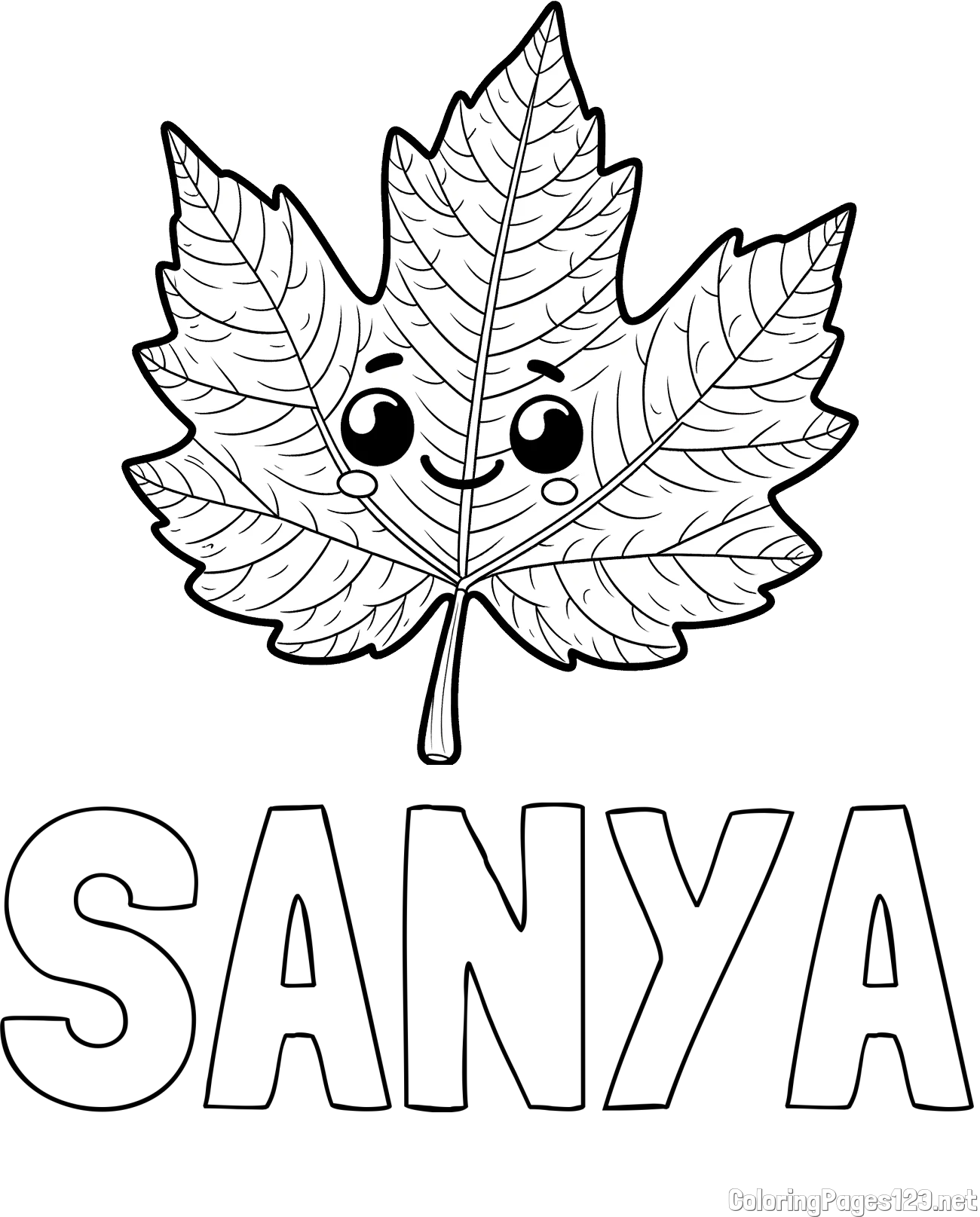 SANYA Coloring Page and Smiling Leaf Coloring Page for Kids