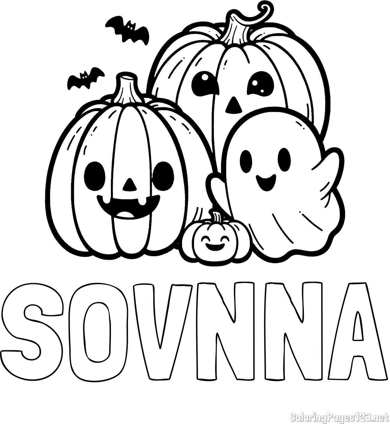 SOVNNA Coloring Page and Halloween Pumpkin and Ghost Coloring Page